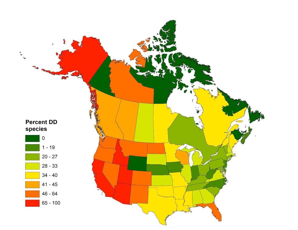 Map of data-deficient species, mapping all over the U.S., and especially dense in the west. 